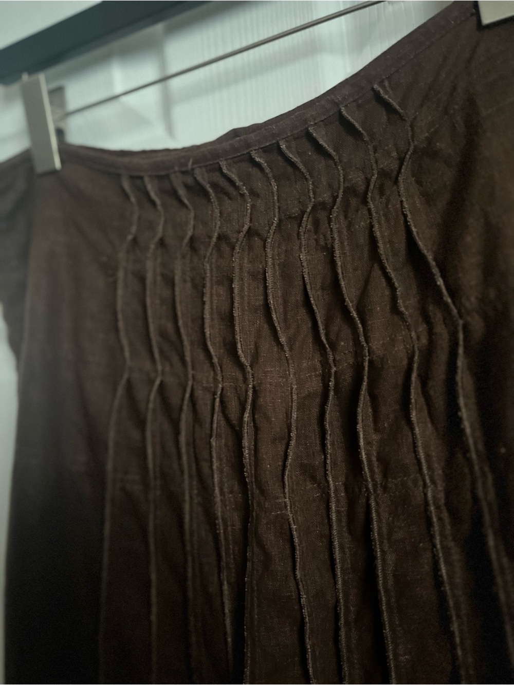 Y2K Sara Isabella Linen Blend Skirt Brown 8 Medium Pintuck Pleated Midi Vintage - Picture 3 of 5